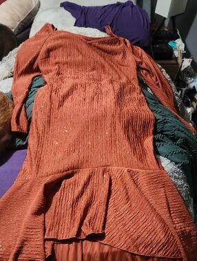 SHEIN Rust High-Low Dress with Subtle Sparkle